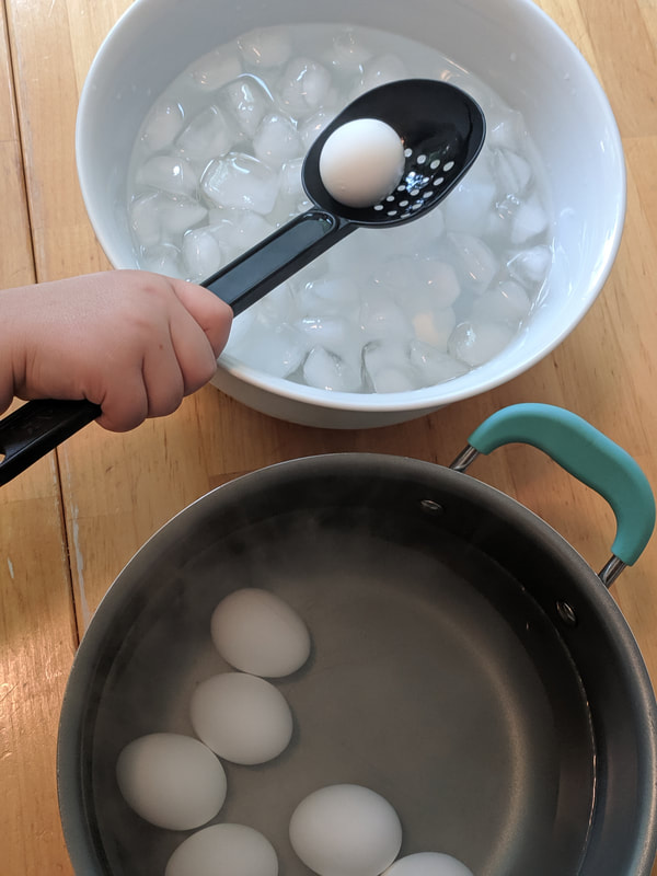 Placing eggs in cold water